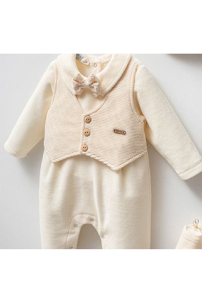 Noy Noy Organic Cotton Baby Boy Knitwear Vest and Velvet Jumpsuit Set