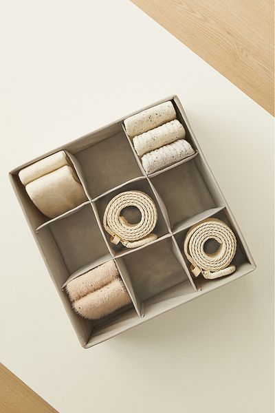 Ocean Home Textile Set of 2 Gray Herringbone Drawer Organizer Boxes with Compartments