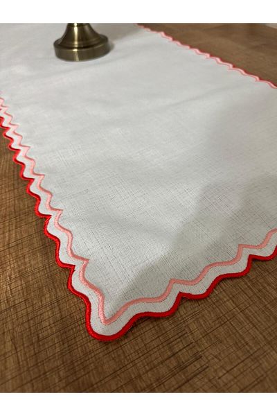 İNCİ ÇEYİZ 1 Piece Stain Resistant Gardenia Double Wrap Embroidered Runner on Linen