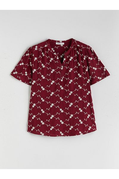 LC Waikiki Floral Embroidered Blouse with Peaked Collar