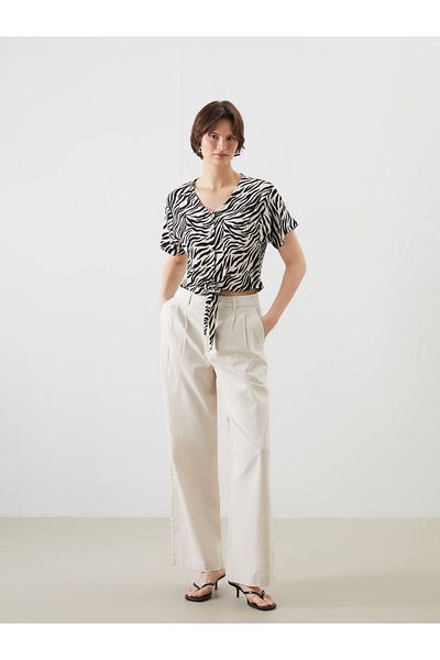 LC Waikiki V-Neck Zebra Print Blouse