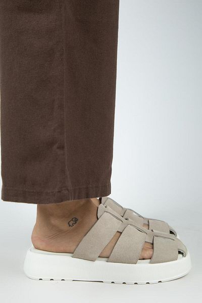 Manijero Rodin Women's Genuine Leather Three-Stripes Sabo Beige Slippers