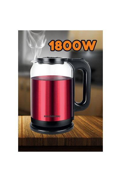 Hausberg Ηλεκτρικός βραστήρας HB-3622RS, 1800W, 2L, αυτόματη απενεργοποίηση, ενδεικτική λυχνία, κόκκινο-μαύρο