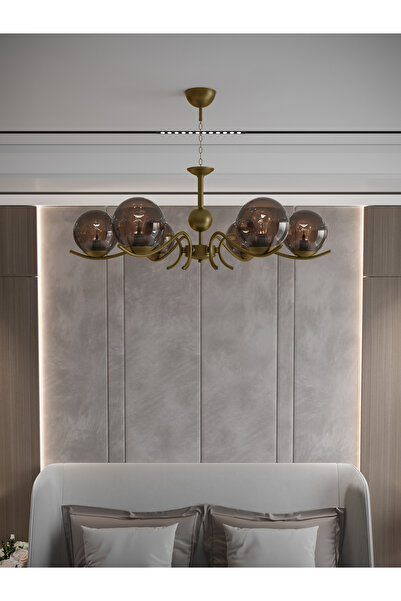 avizade Merla 6’lı Eskitme Metal Bal Camlı Avize | Modern Salon Sarkıt Aydınl...