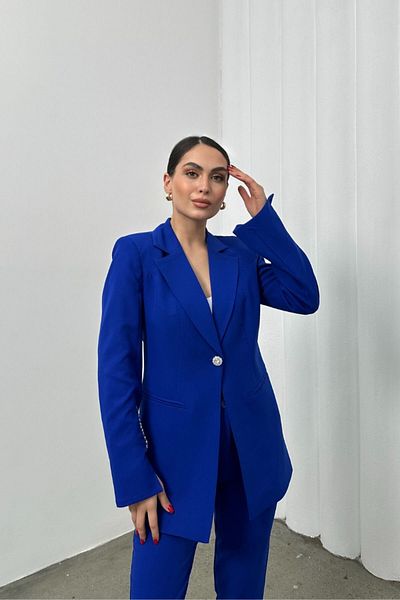 spirituel Women's Double Set Stone Detailed Pipe Leg Blazer Jacket Pants Set