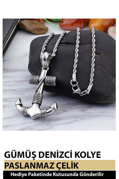 Nehir Modern Design Unisex Fashion Anchor Angel and Compass Necklace