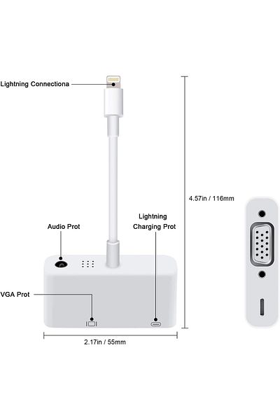 Saharaz Apple Lightning To VGA Adapter,White