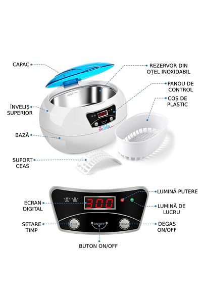 Sofia Concept Sterilizator Ultrasonic Profesional Sofia CONCEPT®, 35W, 600 ml, Aplicatii multiple, Albastru
