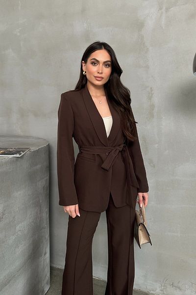 spirituel Women's double belted blazer jacket pants set