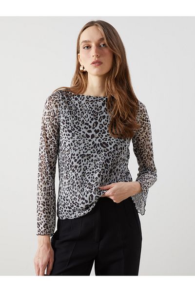 LC Waikiki Boat Neck Leopard Print Women's Blouse