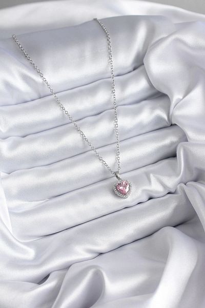 Mustore 316l الصلب سلسلة فضية اللون الوردي الزركون حجر سحر نموذج قلادة المرأة