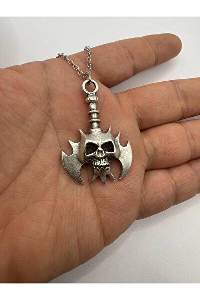 Yuchicly قلادة للرجال والنساء بتصميم جمجمة وفأس - علامة القتال والغوتية