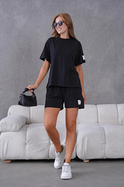 Park Karon Crew Neck Short Sleeve Top Waist Lace up Elastic Shorts Basic Knitted Two Piece Set