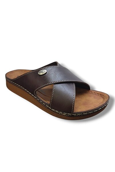 Enova M224-0102-25 Δερμάτινες Ανατομικές Ανδρικές Παντόφλες με Σταυρωτό Λουράκι