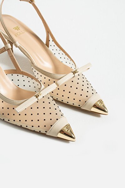 FOLLİNİ Kadın Hakiki Deri Topuklu Ayakkabı Krem