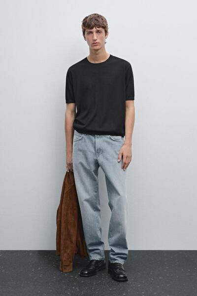 Massimo Dutti Kısa kollu yünlü triko t-shirt