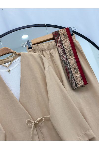 YEDİLALE Yandan Tie-Tie Tunic with Wide Leg Pants Double Set