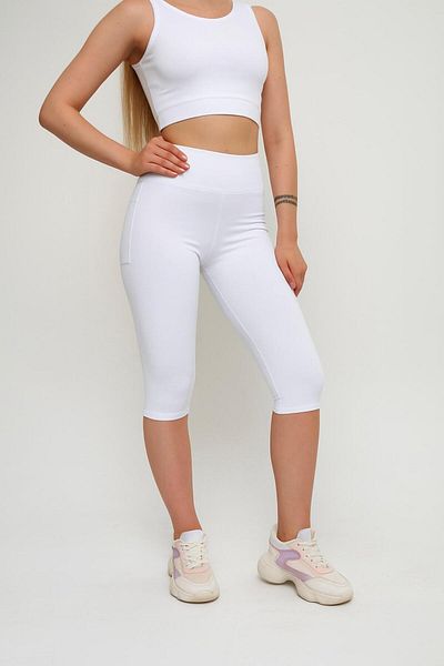 OPENDO Leggings Capri cu buzunar alb cu talie înaltă