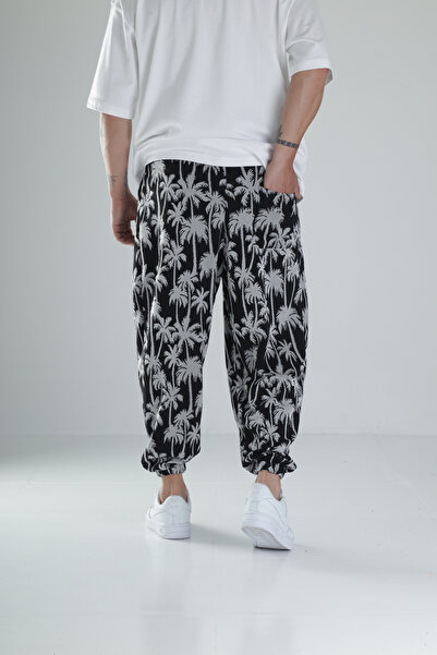 COCOPELLI Μαύρο πλισέ jogger με σχέδιο παλάμης