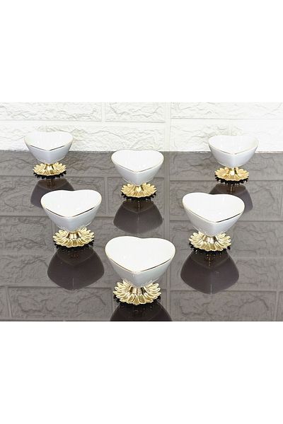 atabey home Casting Daisy Foot Heart Type Porcelain Delight Bowl & Sauce Bowl Set of 6 Real Gold Gilded