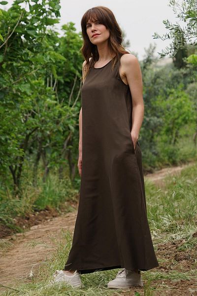 Defne&Apollon İpekçilik Luna Bold – Thick Strap Dress – Brown
