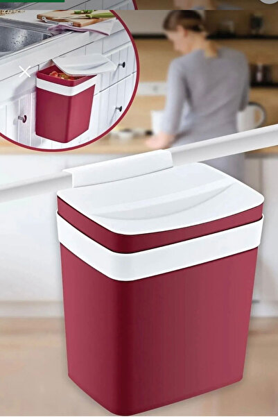 SİHİRLİ AYAKLAR Burgundy Hangable Practical Trash Can Soft Hanging Trash Can 8,5Lt 19X22Cm