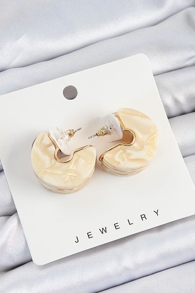 SeyCey.co Brass Marble Pattern Vintage Half Ring Model Gold Color Women's Earrings