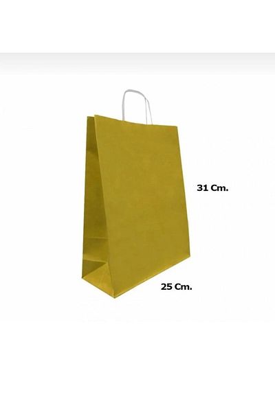 Happyland Gold Cardboard Bag Medium Size Twist Handle 25 Pieces 25X12X31 cm