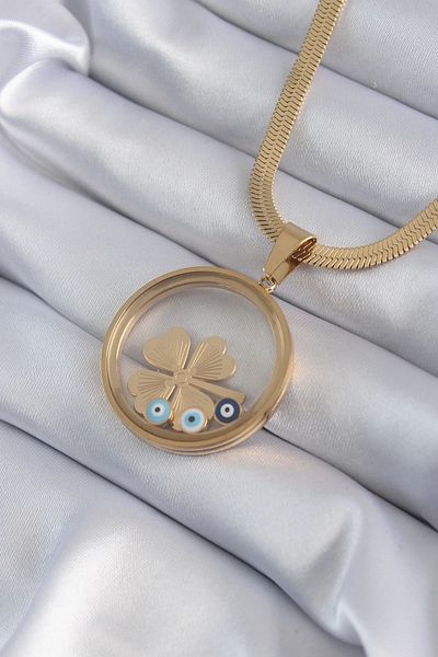 Clariss 316l Steel Gold Color Italian Chain Openable Bell Clover Figure Model Women's Necklace