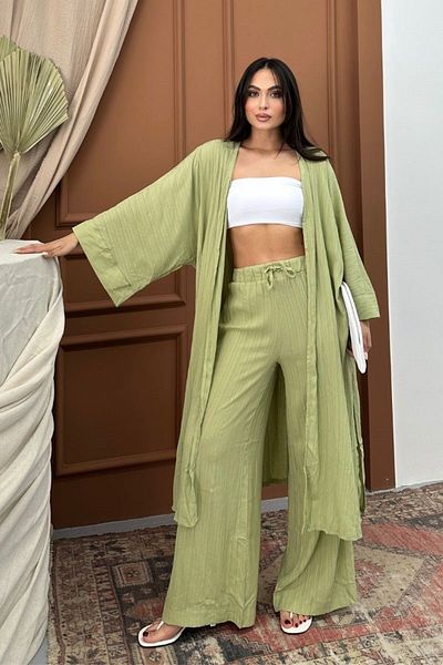 spirituel Women's Split Seersucker Double Kimono Set
