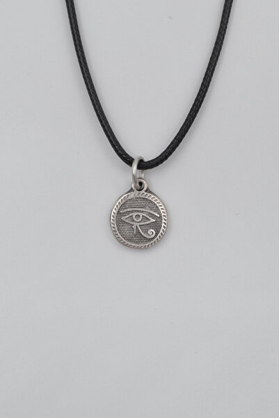 Bu Farklı Horus'un Gözü Siyah Deri İp Kolye - Antik Gümüş Kaplama - Kadın Erk...