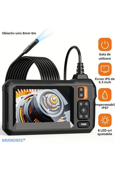 OEM Endoscop Industrial Profesional 1080P HD, Boroscop, Cablu de 5m, Ecran LCD 4.3", Acumulator 2000mAh