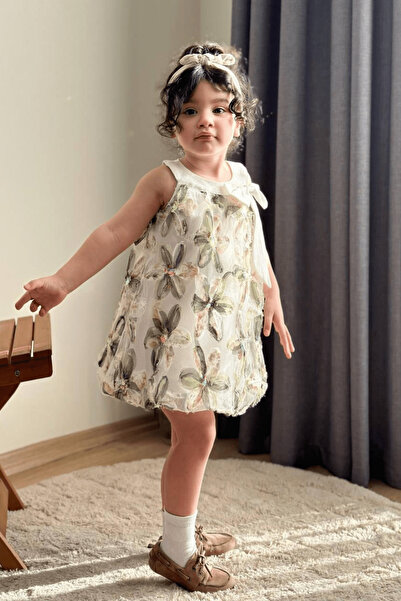 Turuncu Gardrop 3-10 Yaş Zambak Model Kız Çocuk Elbise Yeşil