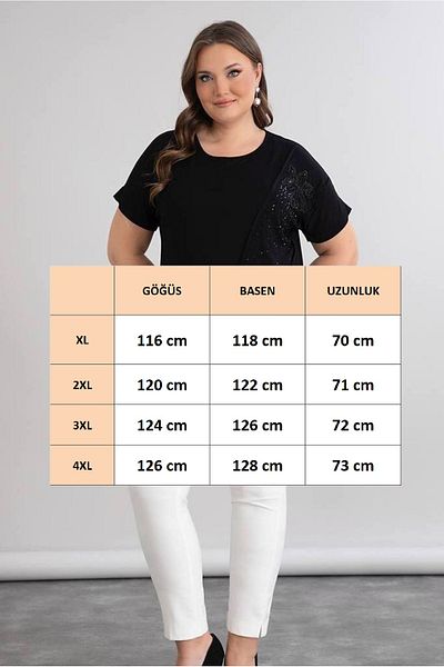 FOR ESRA BIG TREND Women's Plus Size Chest Tulle Flower Applique Stone Print Side Slit Wide Collar Short Sleeve Stretchy Viscose Blouse