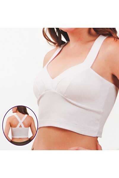 Defnem Women's Strap Padded Crop Bustier Black 8119