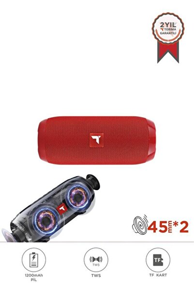 Torima Bluetooth Hoparlör Kablosuz Taşınabilir Ses Bombası TWS USB TF D47 Kırmızı