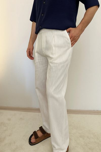 MİRMARONİ Men's Pleated Comfortable Fit Linen Textured Trousers