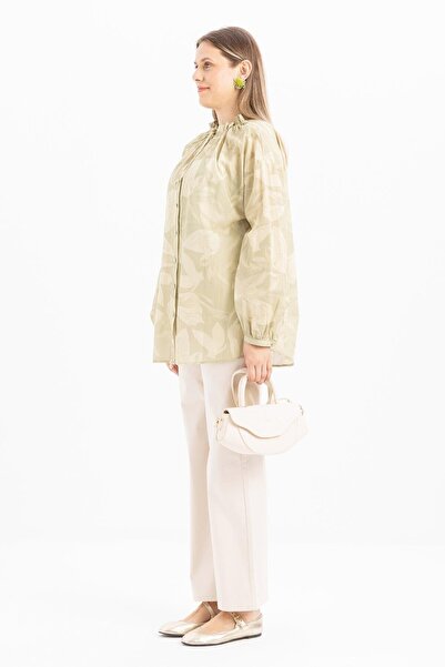 ALLDAY Green-Collar Gathered Patterned Shirt