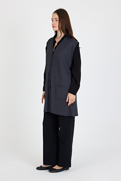 larocci Women's Standard V Neck Striped Sleeveless Vest with Pockets