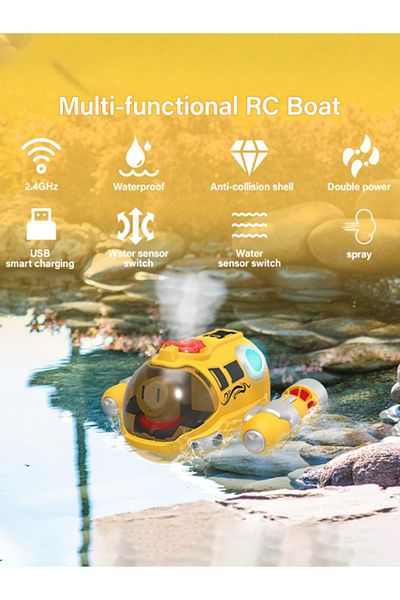 MACON Yepofe Remote Control Boat Pool Toys for Kids, 2.4Ghz Fast RC Boat Water Toy, Light Up Spray Gasboat