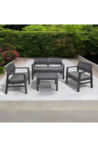 Progarden Set grădină/terasă KILIMANJARO, 4 piese, polipropilenă, antracit, 2 canapele, 2 scaune, masă, perne