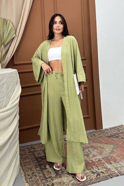 spirituel Women's Split Seersucker Double Kimono Set