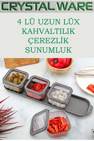 Crystal Ware Premium 4 Lü Uzun Contalı Sızdırmaz Kapaklı Tepsili Kahvaltılık,...