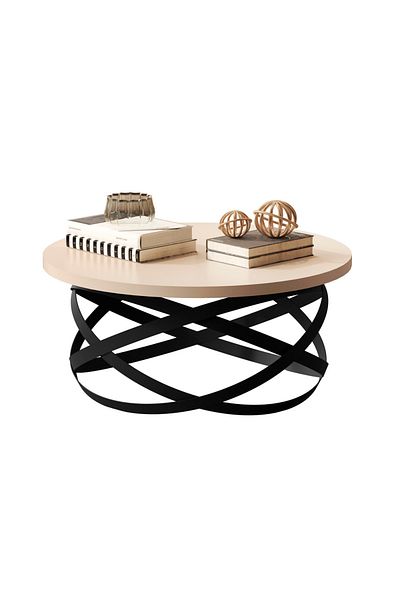 JB Moviecs Center coffee table for living rooms and homes, metal, wooden cover, black and off-white color, 61*33