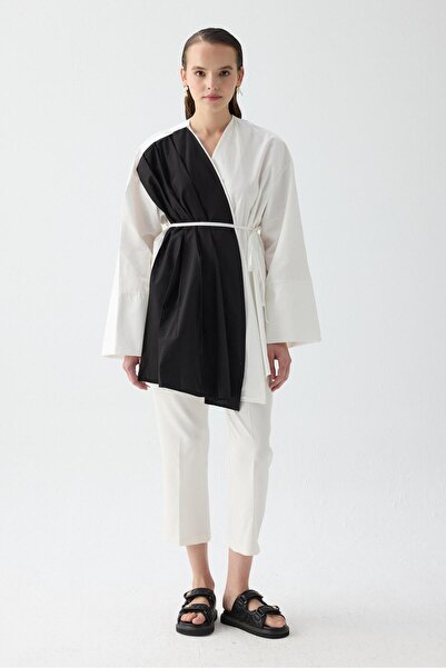 QALVE Cămașă kimono cu detalii de design, neagră