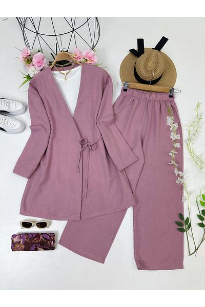YEDİLALE Yandan Tie-Tie Tunic with Wide Leg Pants Double Set