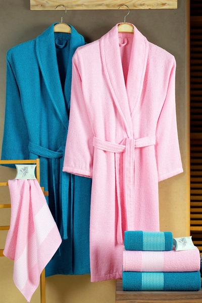 BAMİROSE Dream 8 Piece Boxed Cotton Bathrobe Set (2 Bathrobes, 2 70X140 Bath ...