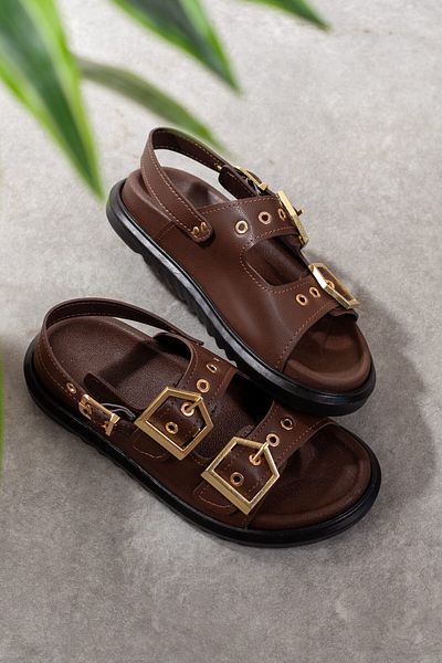 Adım Adım Women's Bitter Brown Double Buckle Sandals