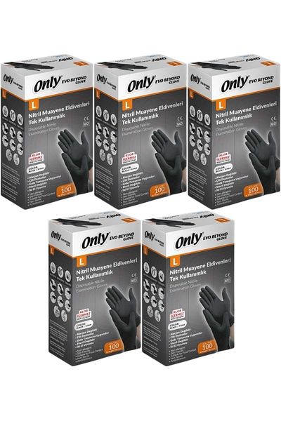 ONLY Evo Beyond Glove Nitrile Black Powder Free Examination Gloves Set of 500 L - Large - Large (5Pk*100)