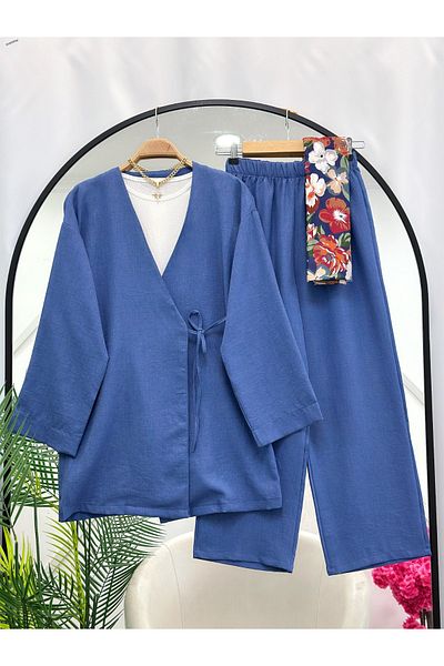YEDİLALE Yandan Tie-Tie Tunic with Wide Leg Pants Double Set